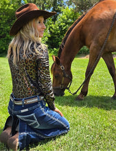 Load image into Gallery viewer, Pullover Button Up with Leopard Shimmer in Copper and Gold