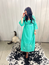 Load image into Gallery viewer, Victorian Lace Maxi Dress Turquoise