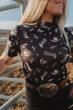 Load image into Gallery viewer, Western Pattern Mesh Sheer Shirt
