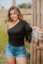 Load image into Gallery viewer, One Shoulder Fringed Long Sleeve Bodysuit