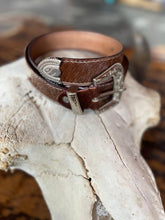 Load image into Gallery viewer, Brown & White Cowhide Leather Belt