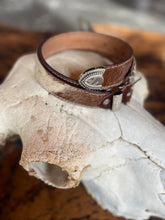 Load image into Gallery viewer, Brown & White Cowhide Leather Belt