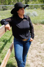 Load image into Gallery viewer, Black Lace Pullover Button-Up with Medium Stretch
