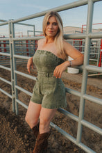 Load image into Gallery viewer, Olive Washed Denim Romper
