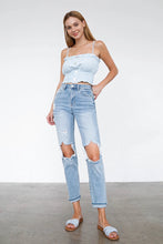 Load image into Gallery viewer, High Waist Knee Ripped Mom Jeans
