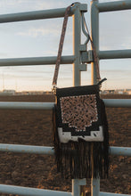 Load image into Gallery viewer, Black Fringe Cowhide Tooled Leather Crossbody
