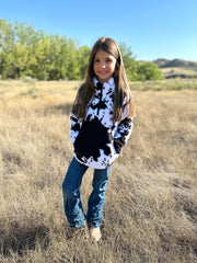 Kids Cow Printed Sherpa Pullover