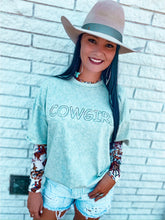 Load image into Gallery viewer, Cowgirl Acid Wash Embellished Tee
