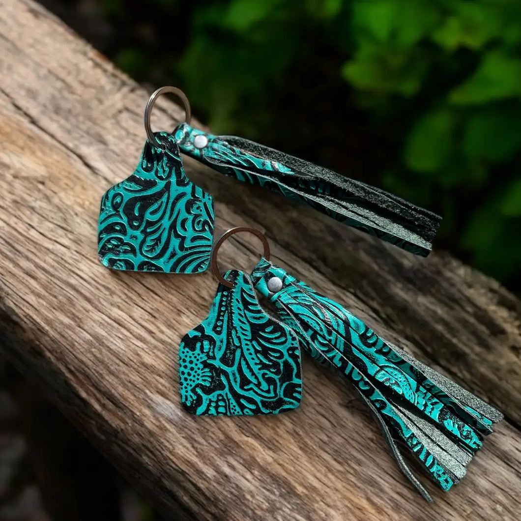 Western Cattle Fringe Leather Keychain