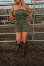 Load image into Gallery viewer, Olive Washed Denim Romper
