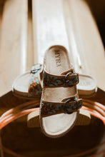 Load image into Gallery viewer, Meadow Sky Handtooled Leather Sandals in Sagewave Blue
