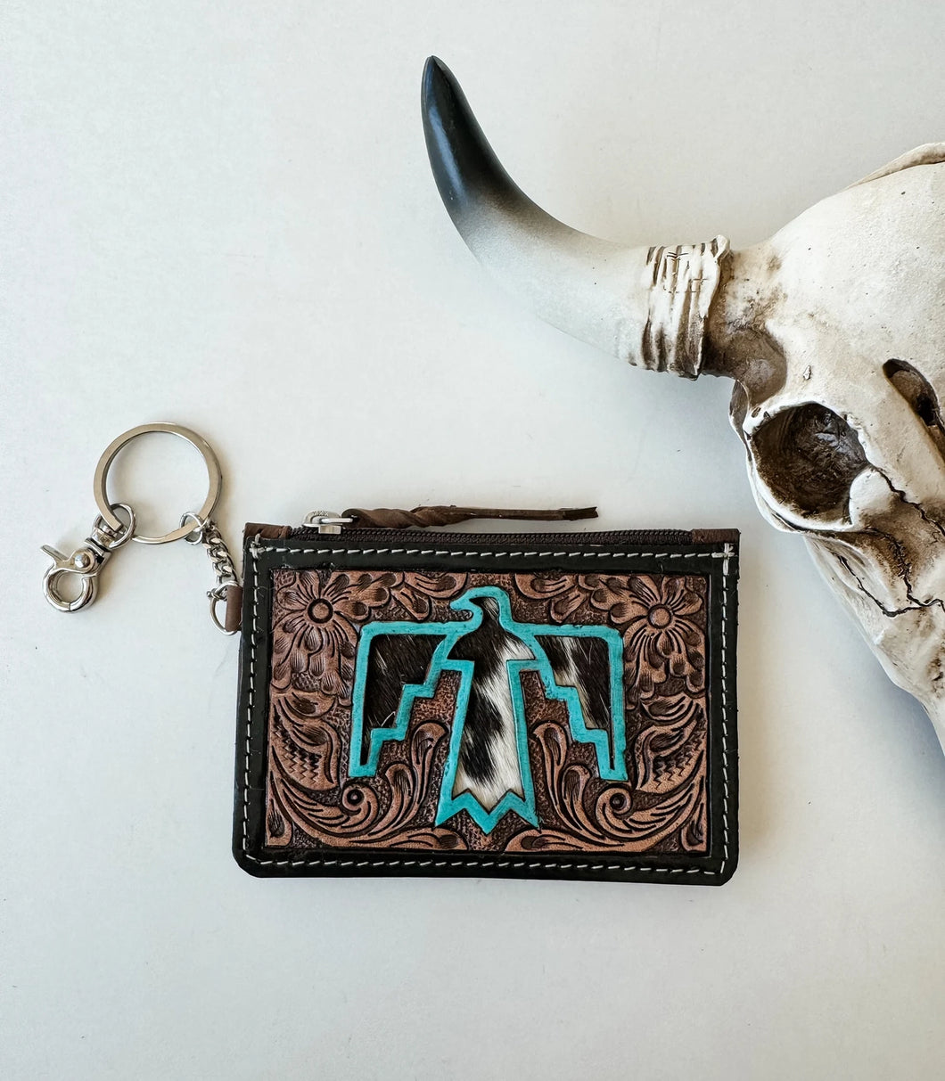 Western Cowhide Leather Keychain Wallet