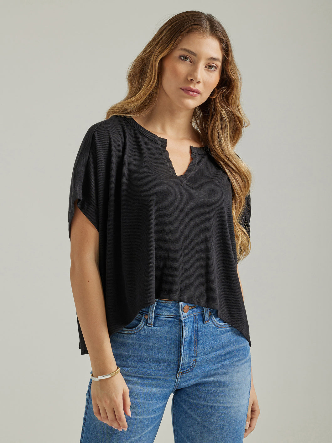 Wrangler Women's Essential Short Sleeve Rib Knit Shirt