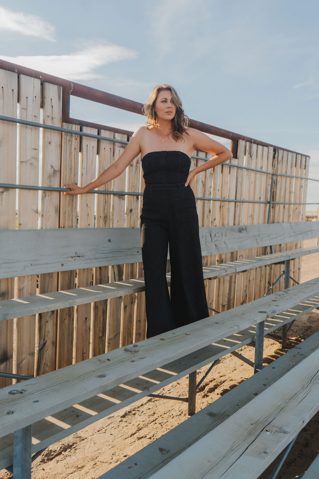Off Shoulder Wide Leg Denim Jumpsuit