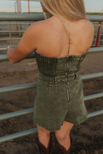 Load image into Gallery viewer, Olive Washed Denim Romper
