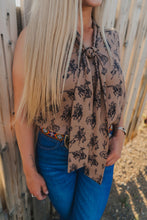Load image into Gallery viewer, Bucking Horses Print Tie Front Woven Top
