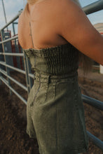 Load image into Gallery viewer, Olive Washed Denim Romper
