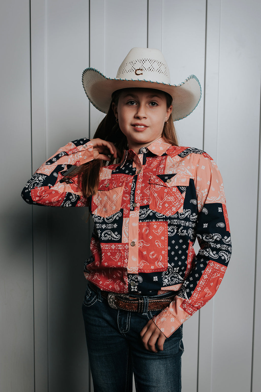 Girl's Wrangler Patchwork Western Snap Shirt