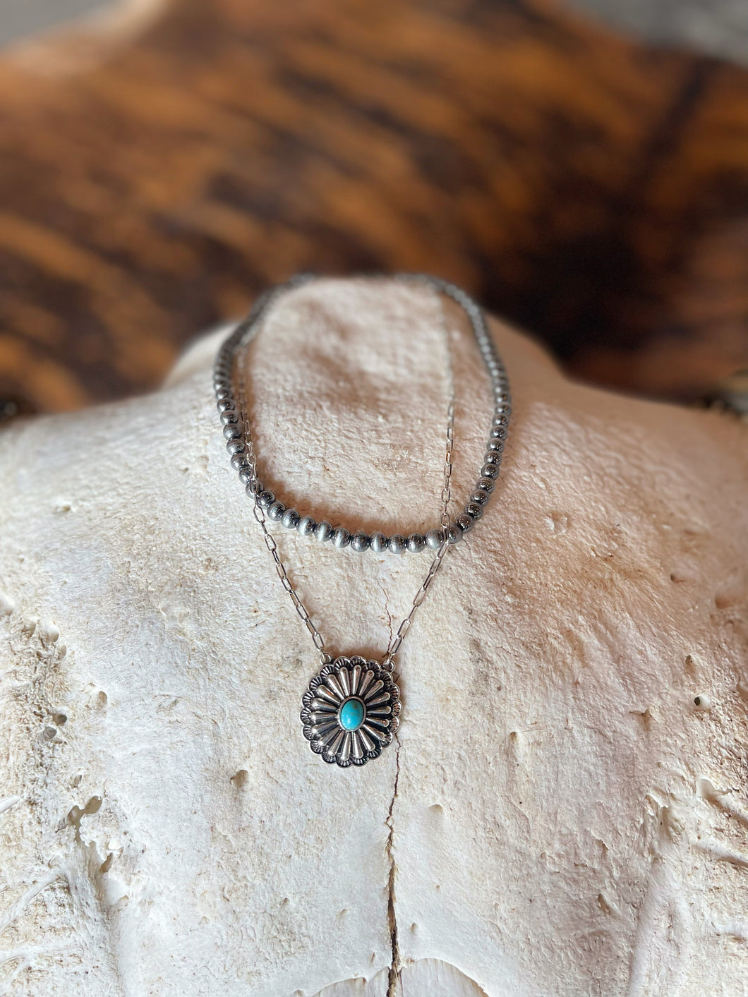 Navajo Pearls With Flower Pendant