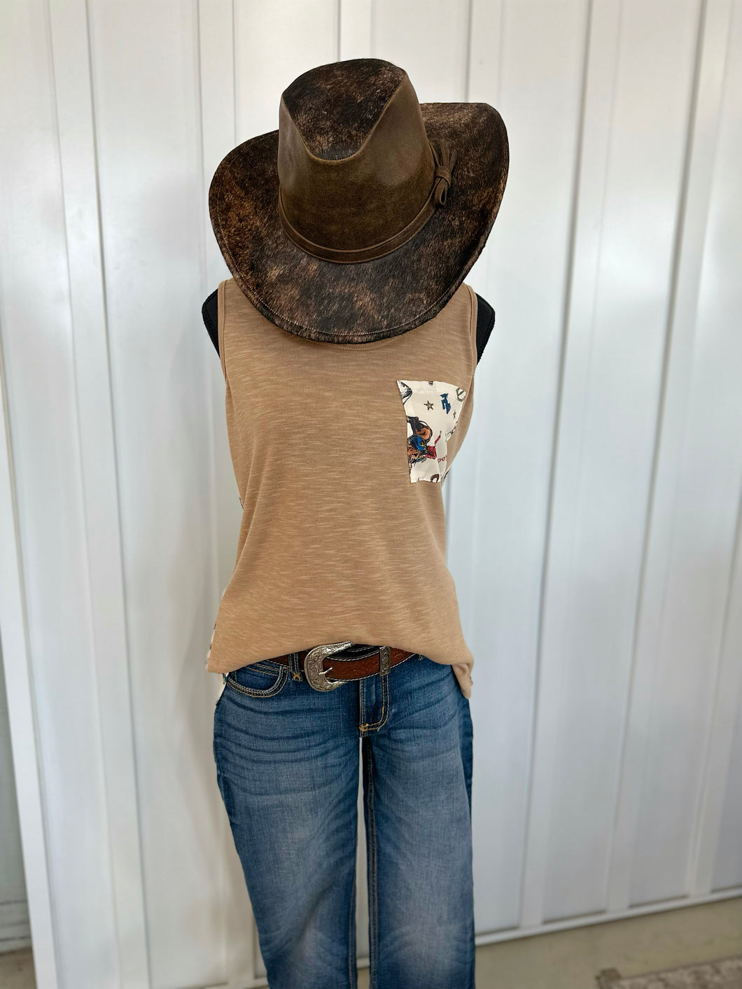 Cowboy Print Color Block Top