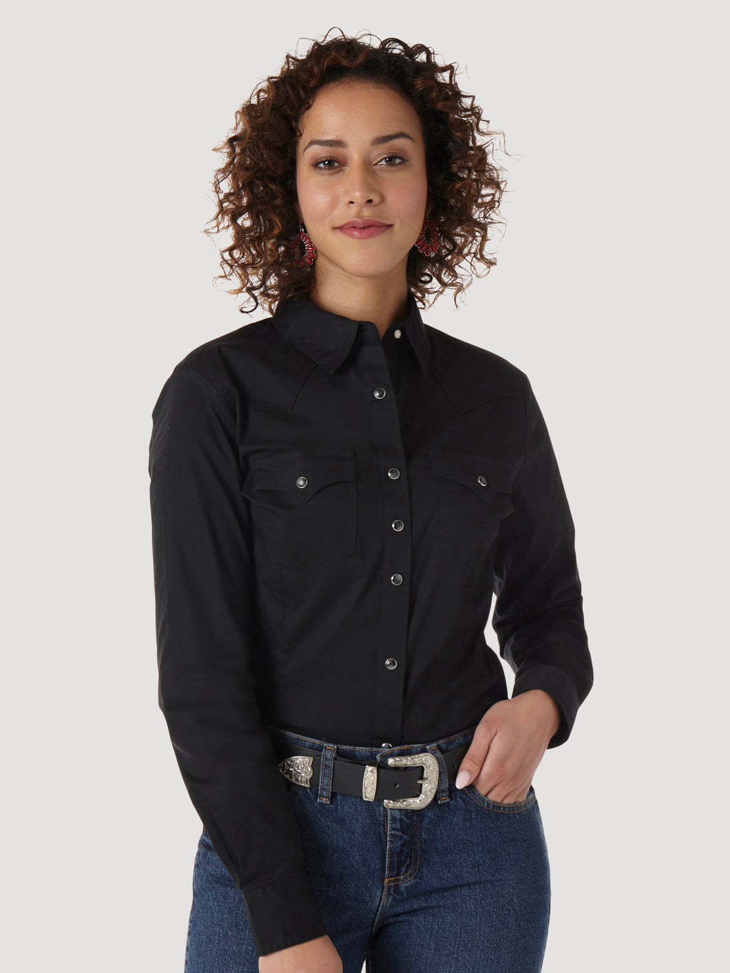 Wrangler Women's Black Long Sleeve Solid Shirt