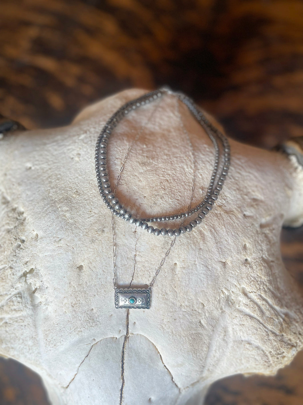 Navajo Pearl & Bar Pendant Necklace