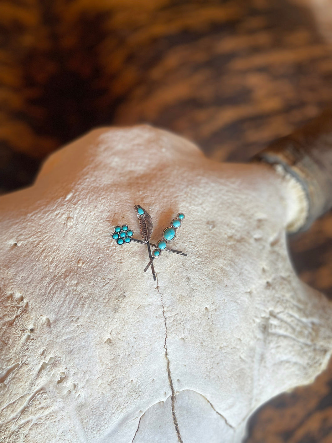 3PC Turquoise Feather Bobby Pin Set