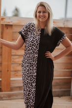 Load image into Gallery viewer, Black &amp; Leopard Short Sleeve Dress
