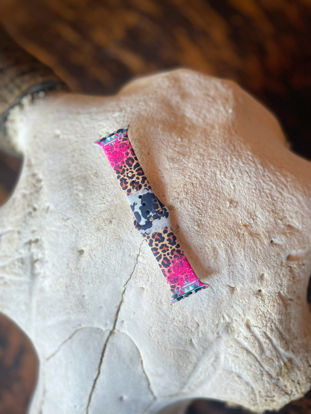 Leopard Cow Print Pink Glitter & Aztec Watch Band