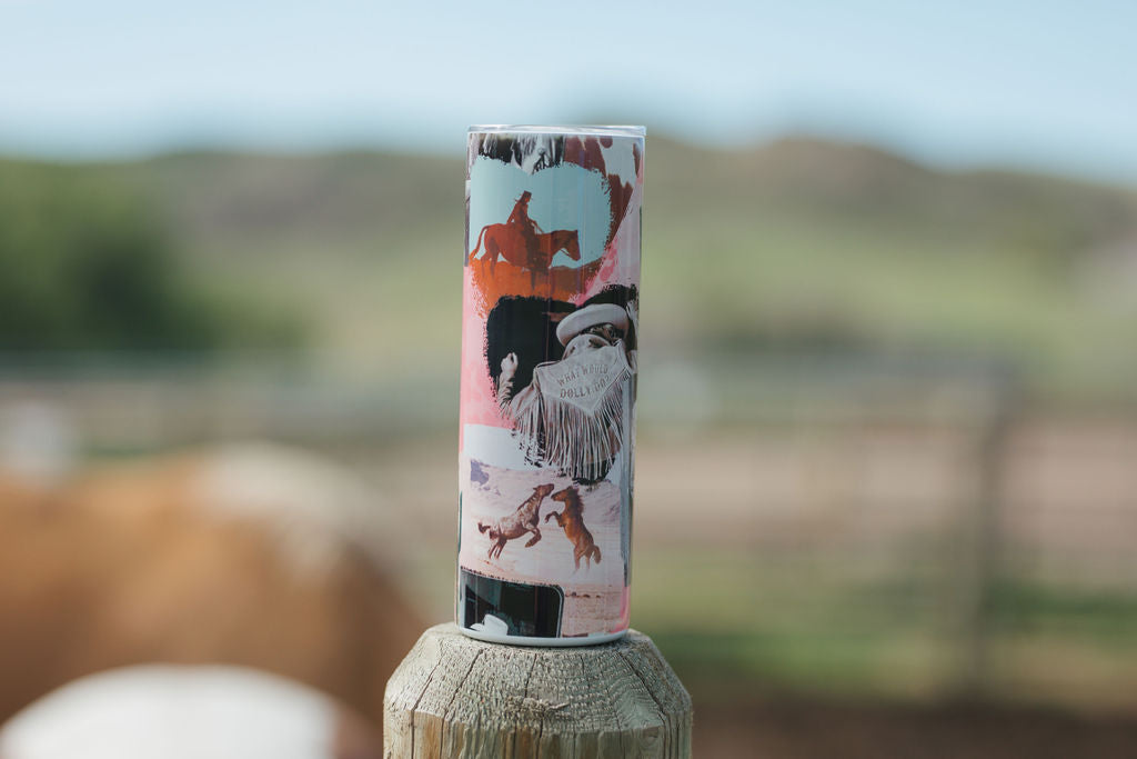 Pink Cowgirl Cactus Western Collage Tumbler