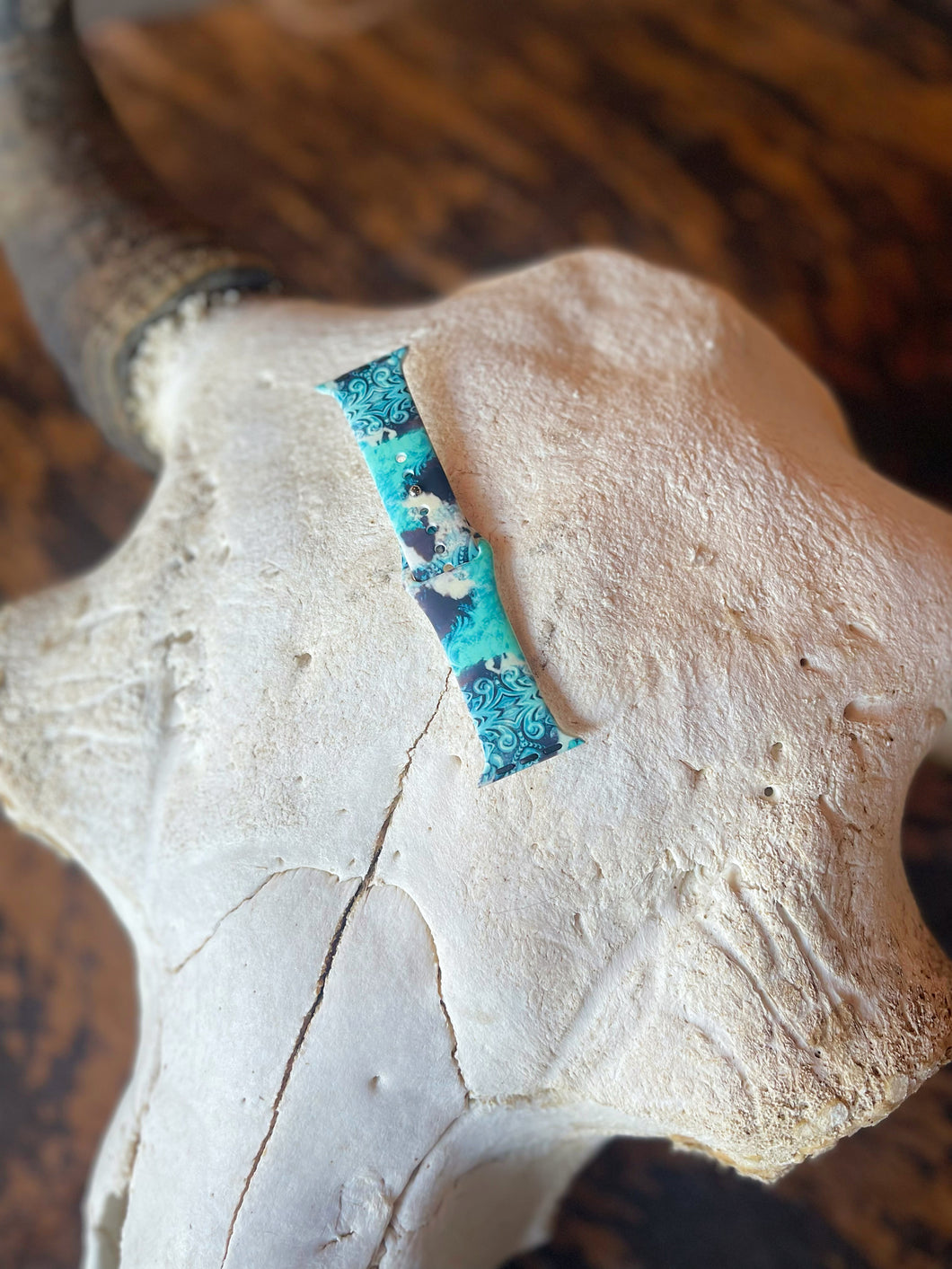 Turquoise Tooled & Cow Print Watch Band