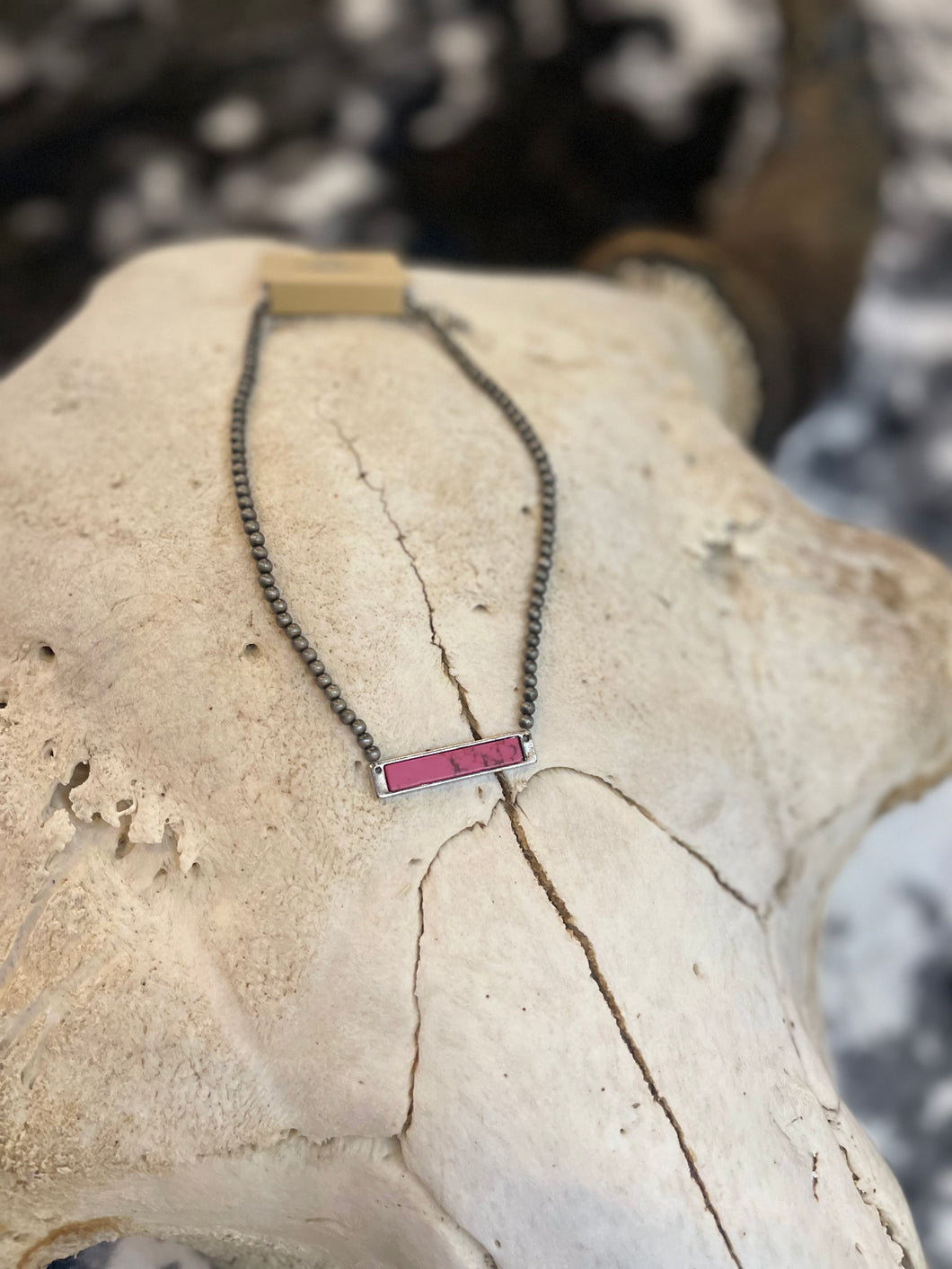 Western Stone Bar Pendant Choker Necklace