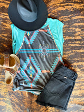 Load image into Gallery viewer, Aztec Print Color Block Short Sleeve Top
