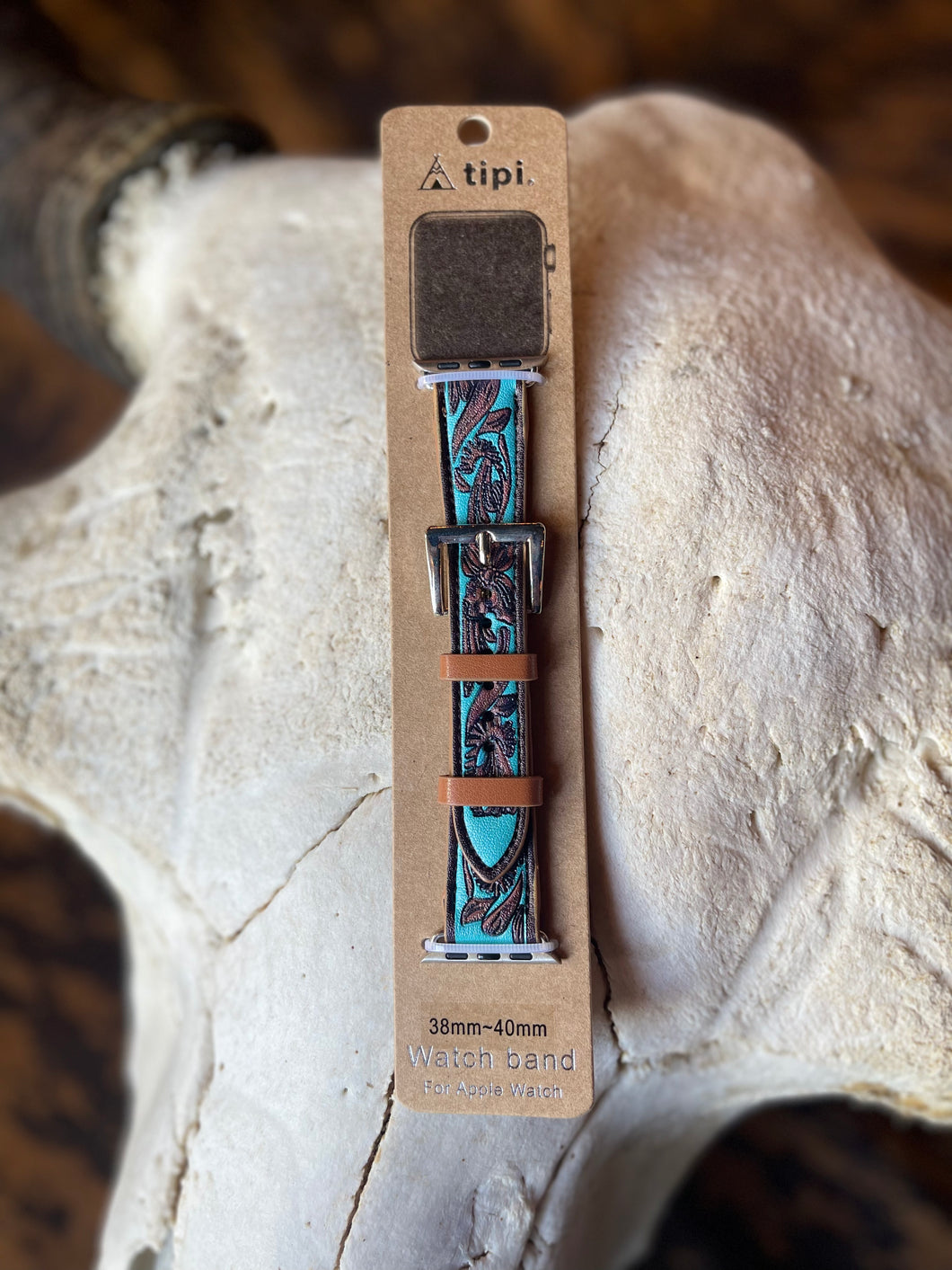 Turquoise Tooled Leather Watch Band
