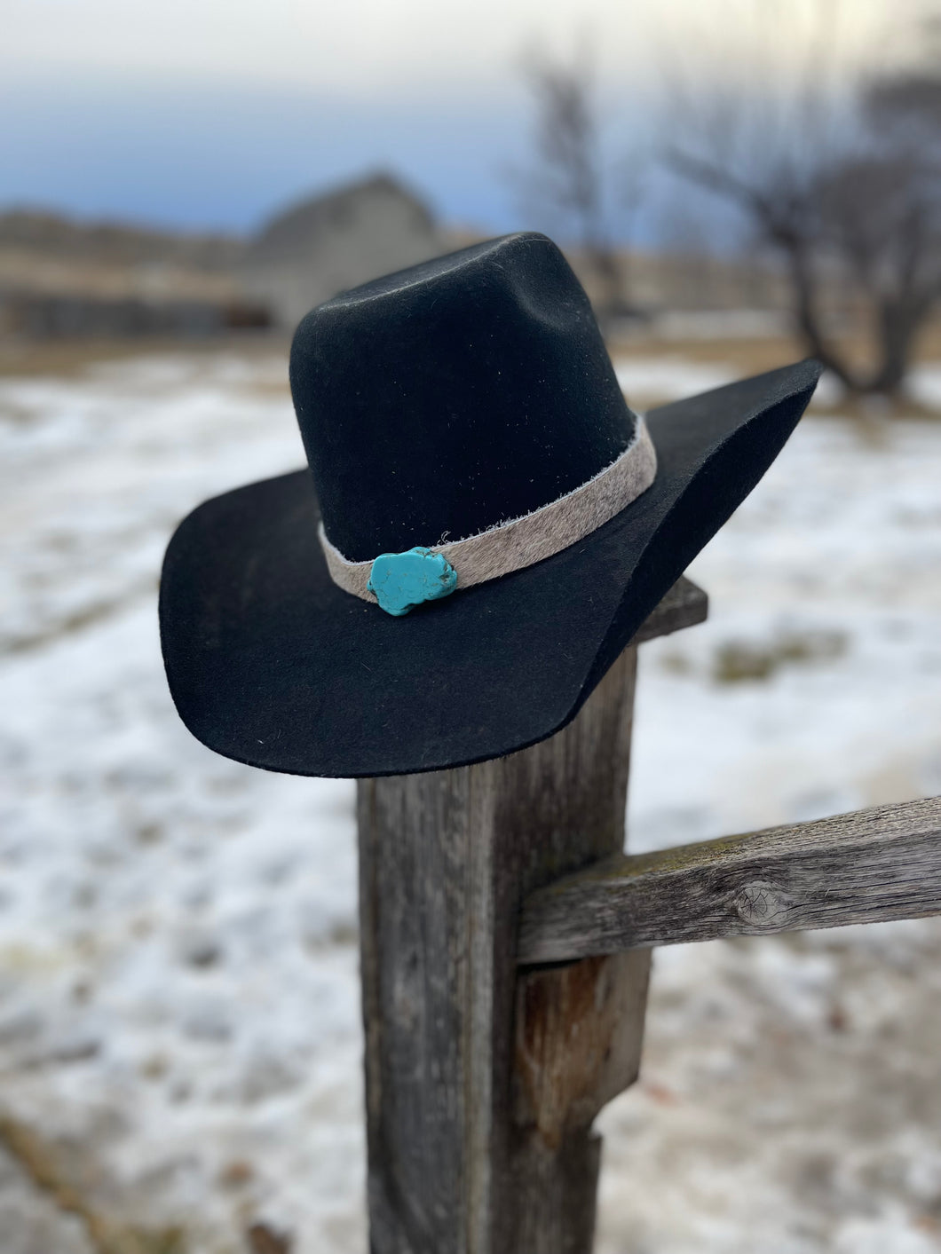 Hair-On-Hide Leather Hat Band with Turquoise Slab